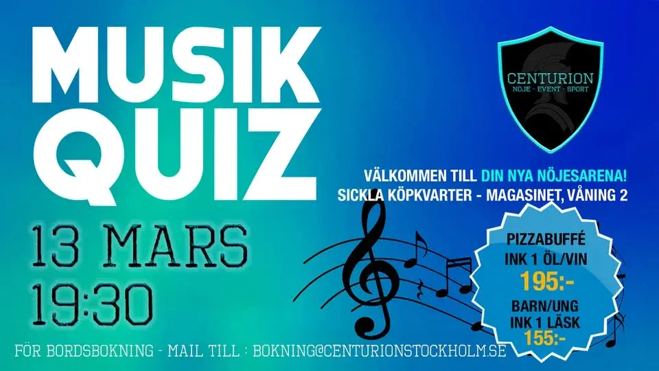 Musikquiz på Centurion i Sickla🎶