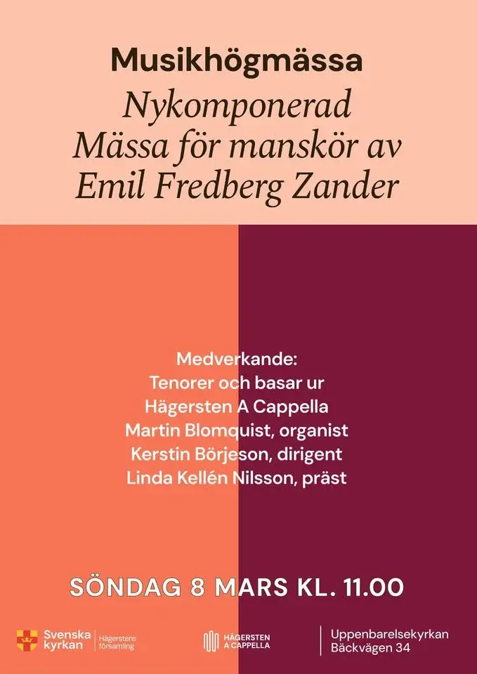 Musikhögmässa: Nykomponerad  Mässa för manskör av  Emil Fredberg Zander