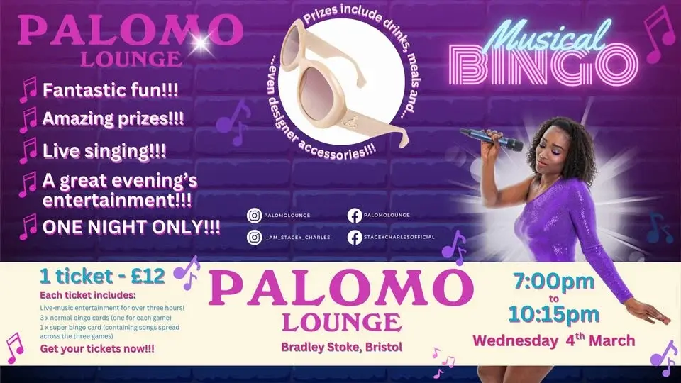 Midweek Musical Bingo at Palomo Lounge (Bradley Stoke, Bristol) - Wednesday 4th March 7pm