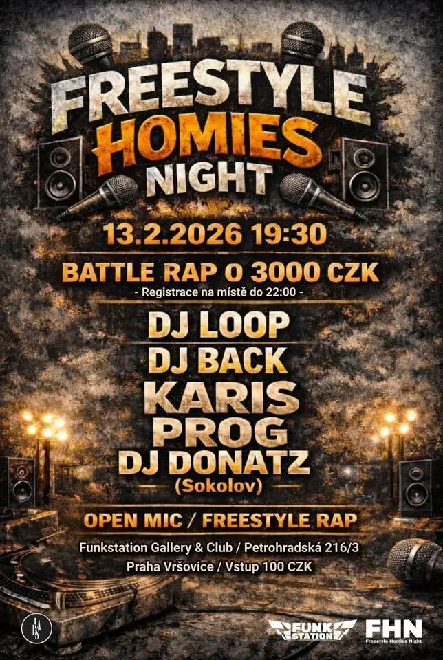 FHN - BATTLE RAP O 3000 CZK / KARIS, PROG & DJ DONATZ / DJ LOOP & DJ BACK / OPEN MIC