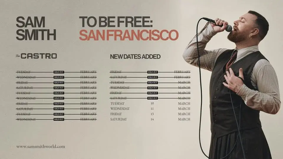 Sam Smith at The Castro - Twenty Night Residency!