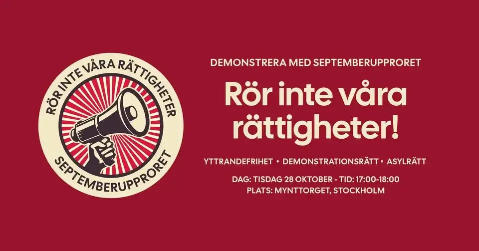 RÖR INTE VÅRA RÄTTIGHETER! Demonstration 28/10 Mynttorget kl 17-18