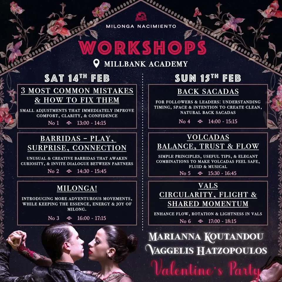 Milonga Nacimiento - February Workshops 🌹 - Vaggelis Hatzopoulos & Marianna Koutandou