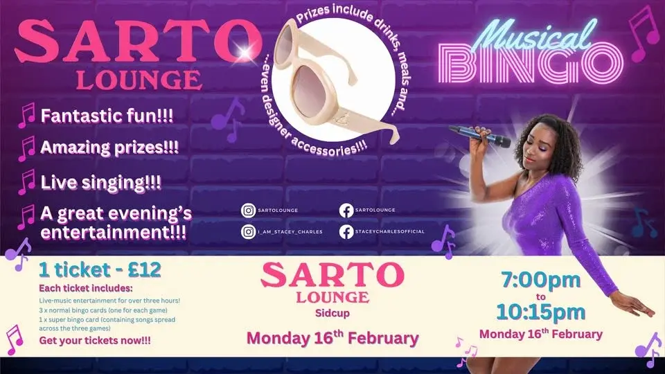 Musical Bingo live at Sarto Lounge (Sidcup) - Monday 16th February 7pm