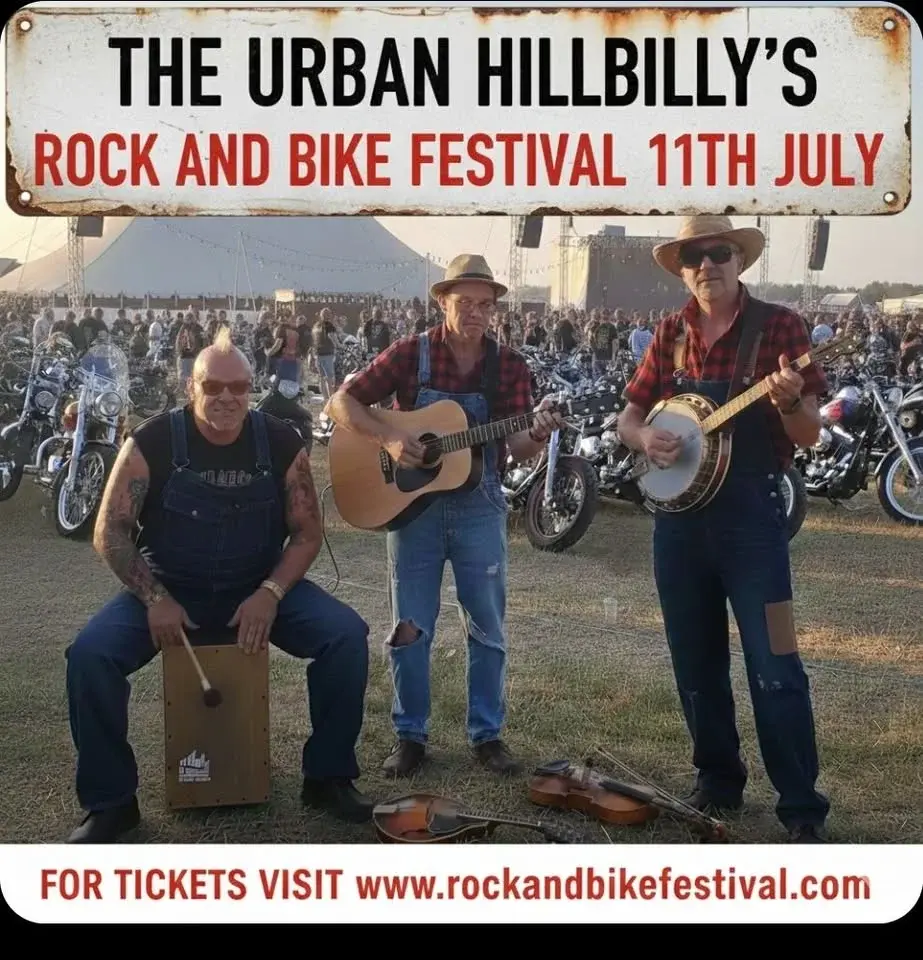 THE URBAN HILLBILLY'S AT ROCK AND BIKE FESTIVAL  SATURDAY 11TH JULY 2026 (TIME TBC)