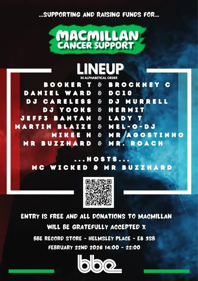 Free BBE Event in Support of Macmillan Cancer Support headlined by BookerT