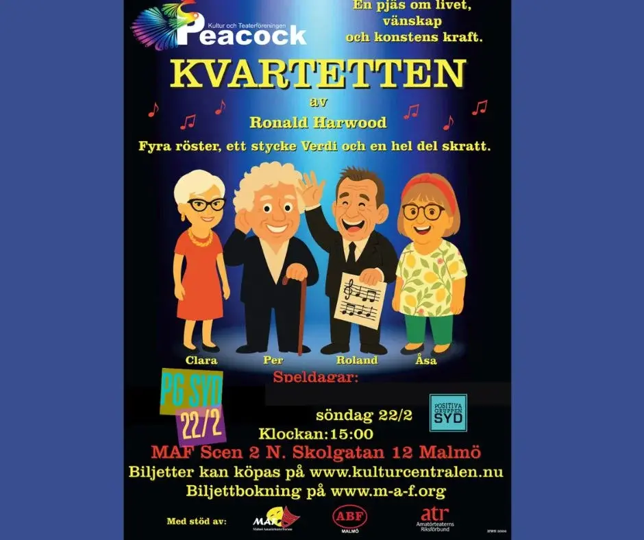PG Syd 50+ Teaterkväll: "Kvartetten", för dig som lever med/berörs av hiv