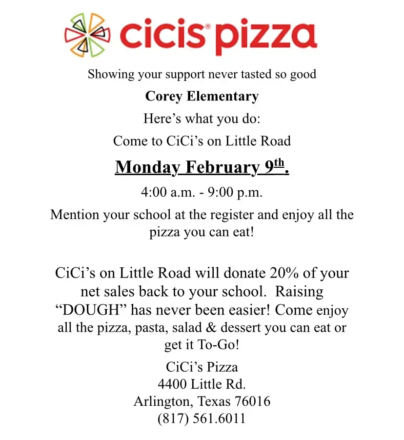 Corey Spirit Night at CiCi’s