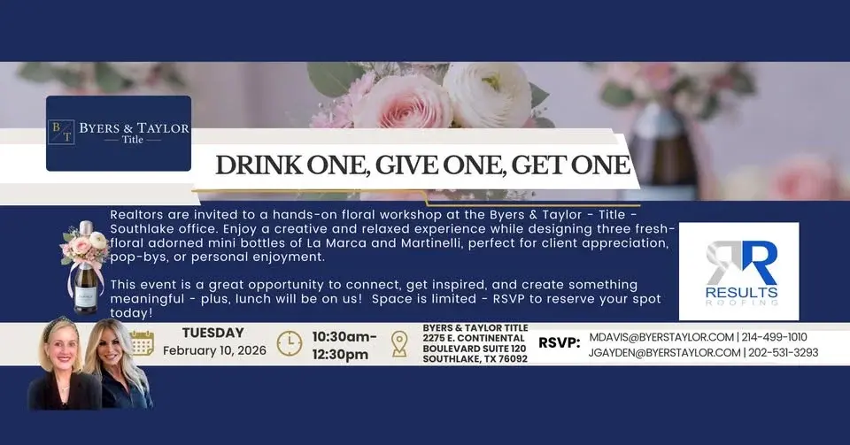 ♥️ REALTOR ONLY VALENTINE FLORAL POP BY CLASS: Drink One, Give One, Get One 