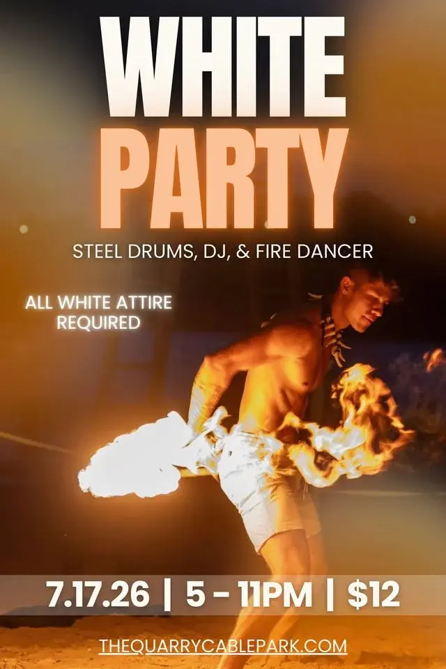 Beachside White Party w/Steel Drums, DJ Tropical House Setlist and Fire Dancer