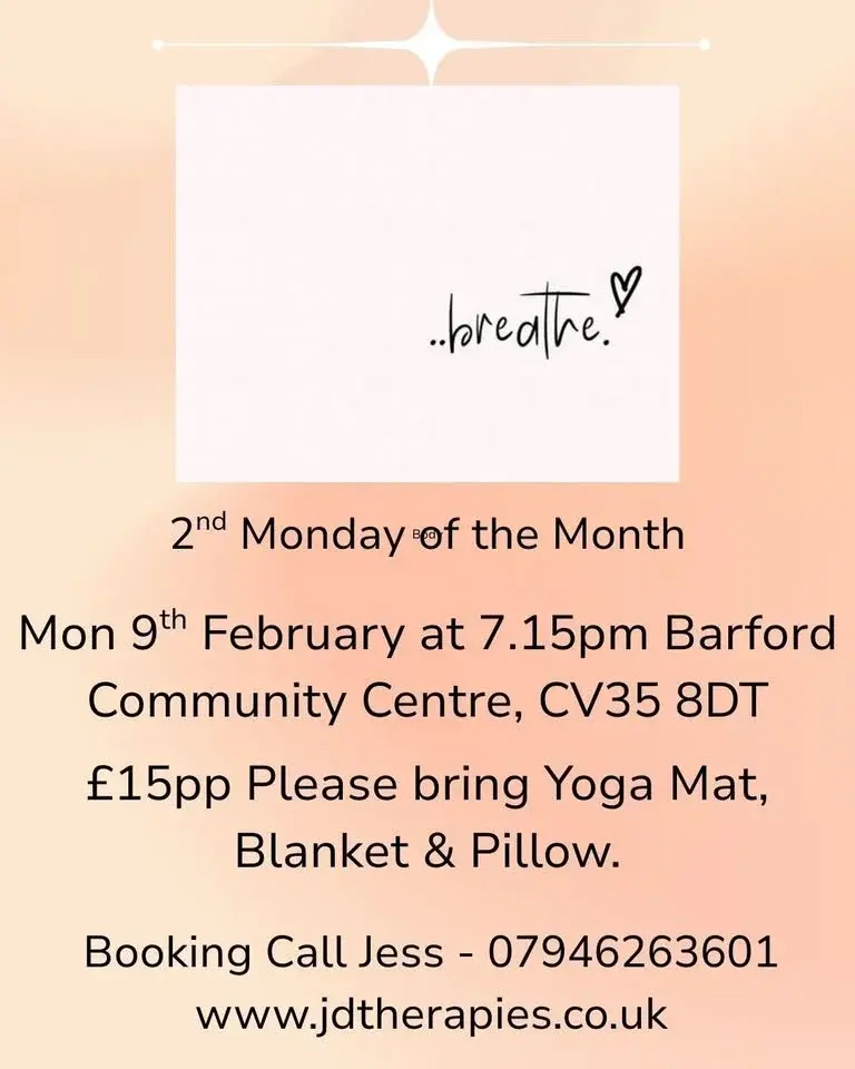 Just Breathe with Jess  - Barford Community Centre, Barford, Warwickshire 💜