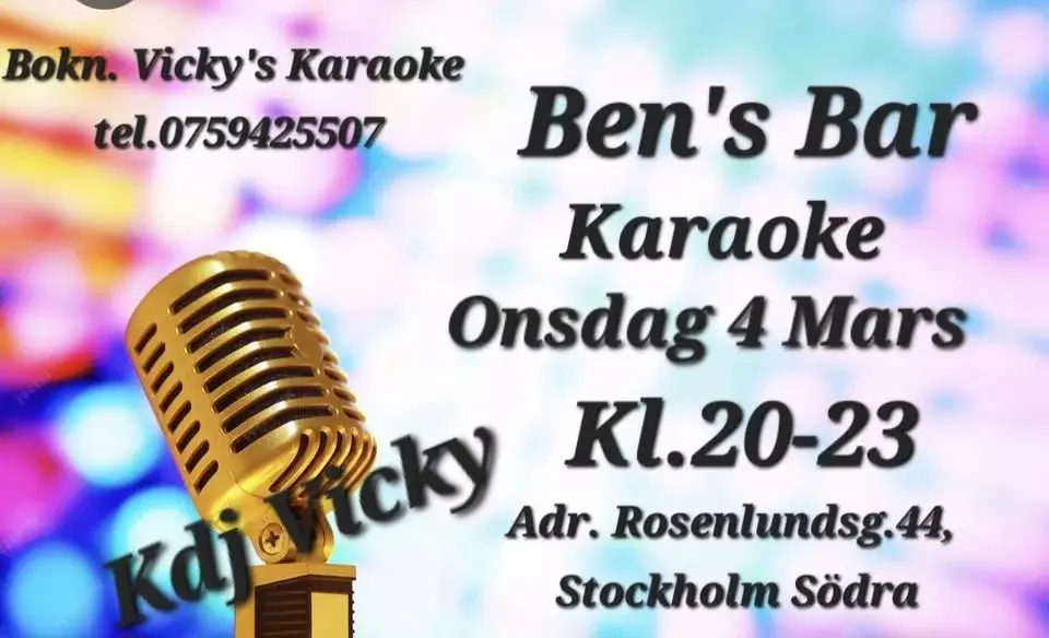 Karaoke Onsdag 4 Mars Kl.20-23 Ben's Bar 