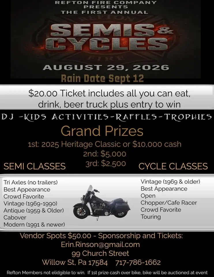 Refton Fire Company 1st Annual SEMIS & CYCLES 
