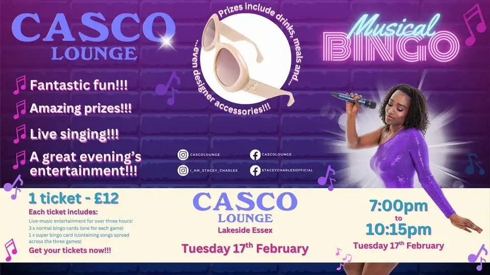 Musical Bingo live at Casco Lounge (Lakeside Shopping Centre) - Tuesday 17th February 7pm