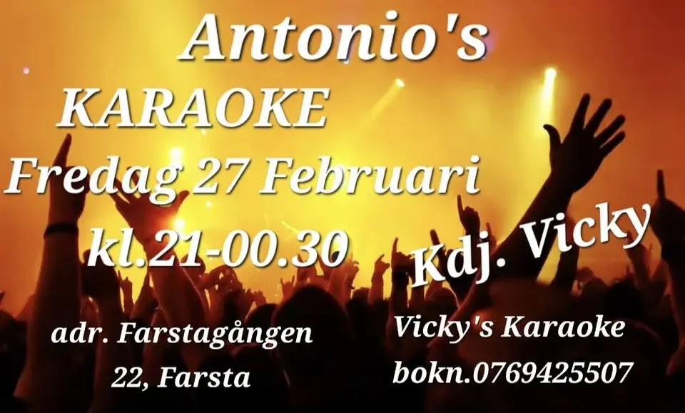 Karaoke på Antonios I Farsta C fredag 27feb kl.21-00.30