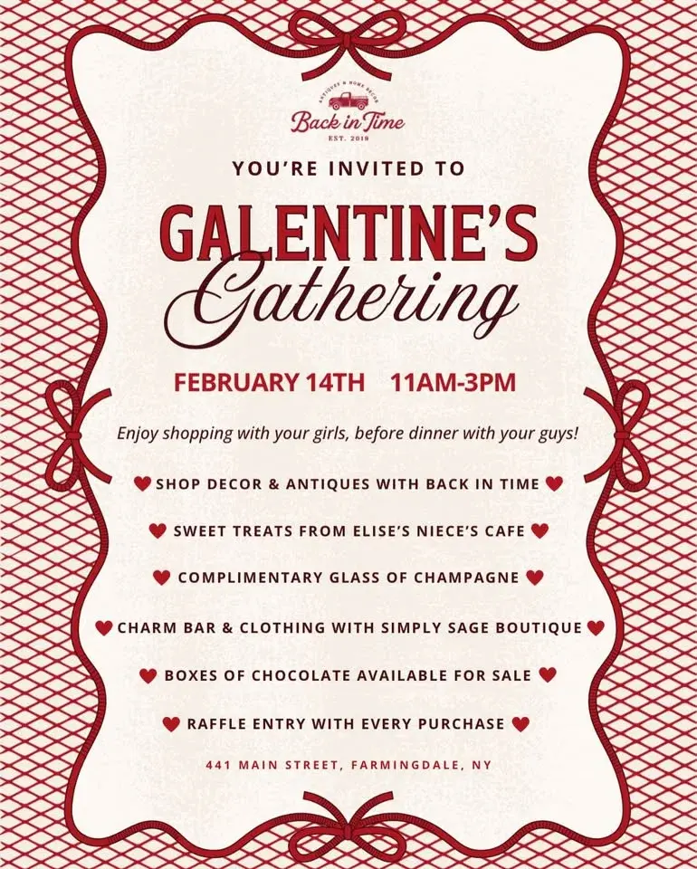FREE – Farmingdale, NY | Galentine’s Day Shopping Party at Back In Time Decor